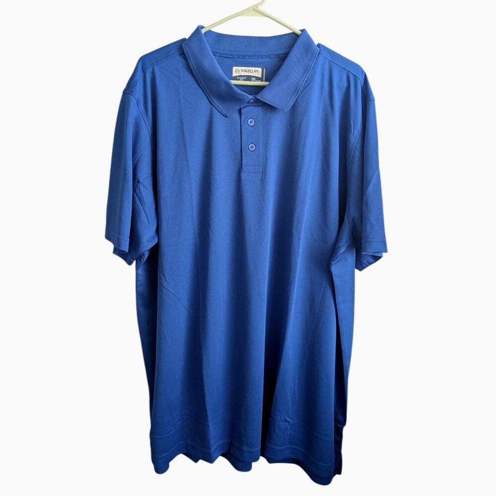 Magellan Mens Polo Shirt Blue Classic Fit Moisture Wicking Laguna Size 2XL XXL